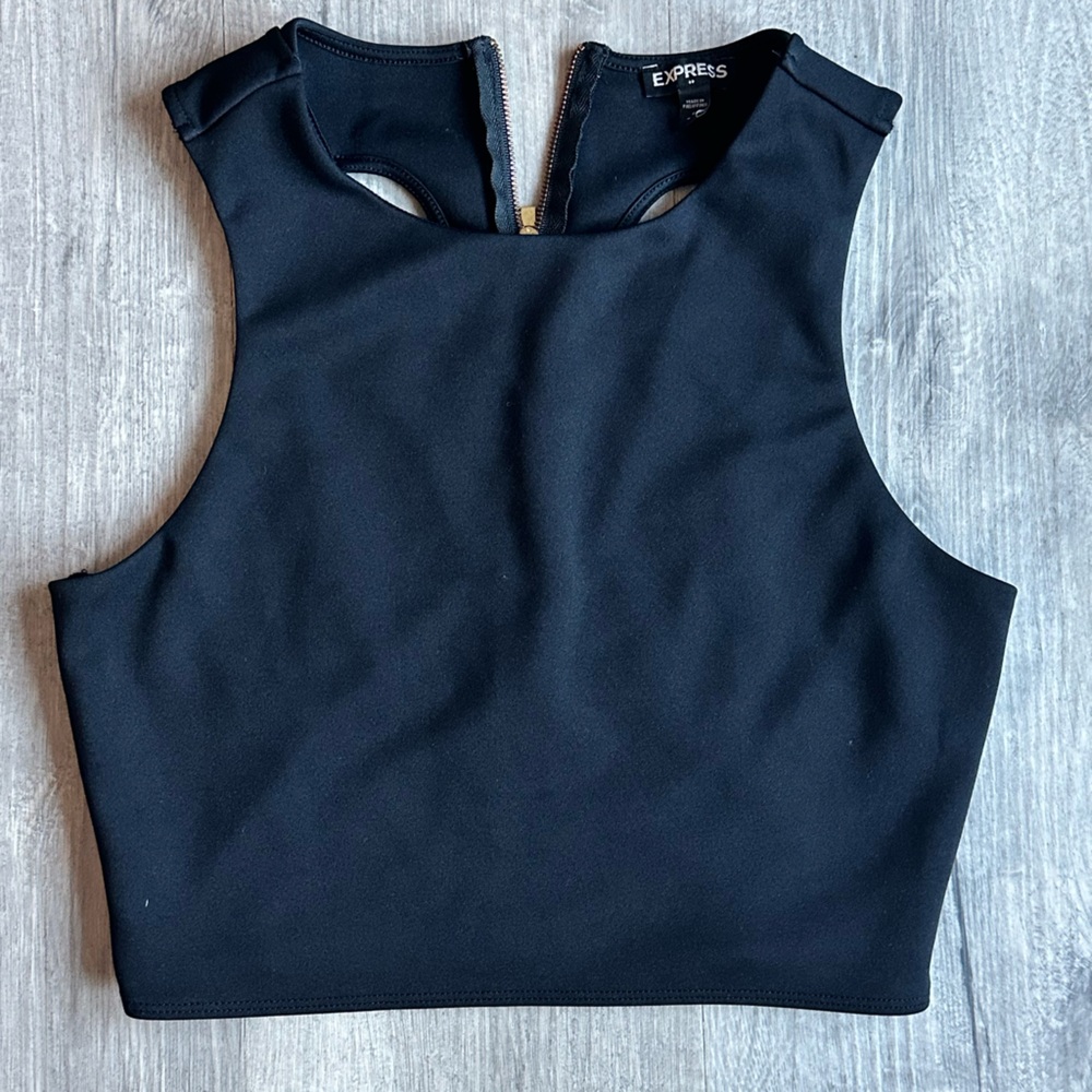 Express Black Cut-Out Sleeveless Top with Gold Zip Back — Size Small